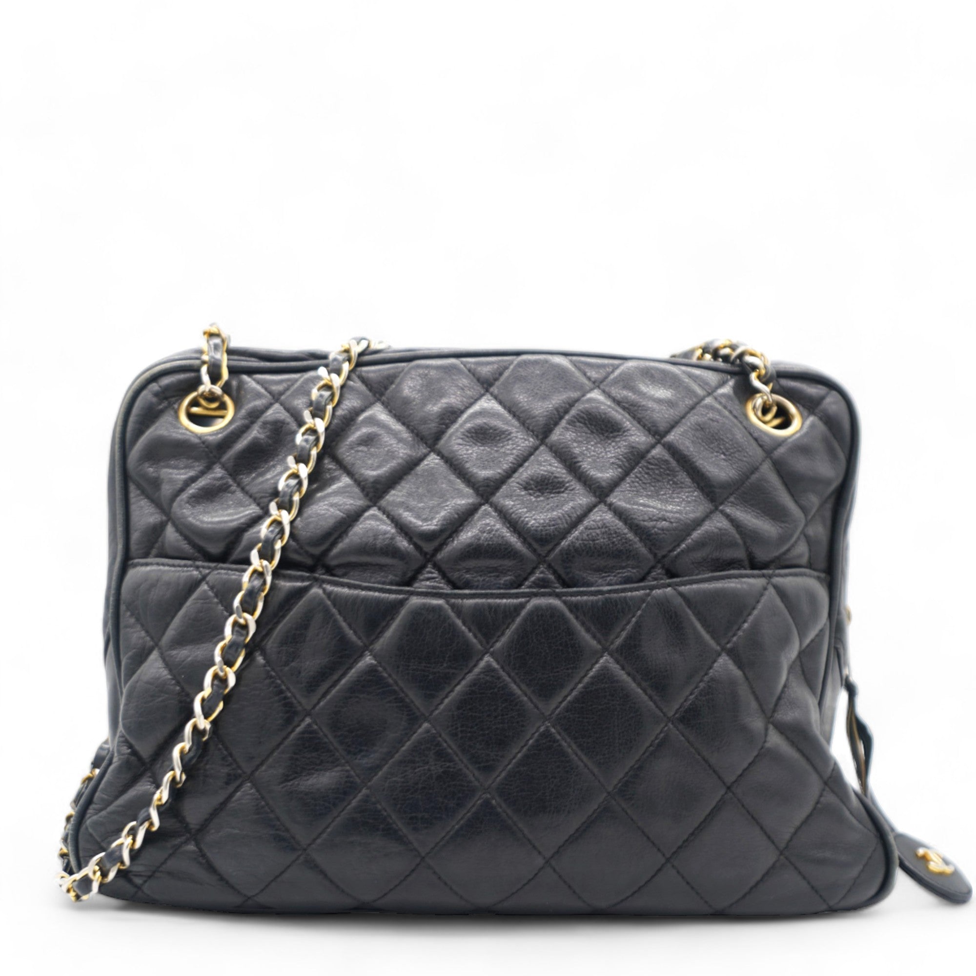 Matelasse Chain Shoulder Women's Caviar Leather Shoulder Bag Black