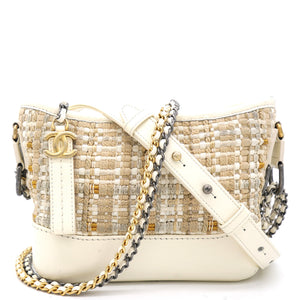 Cream/Beige Stripe Tweed Calfskin Mini Gabrielle Hobo
