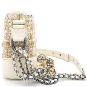 Cream/Beige Stripe Tweed Calfskin Mini Gabrielle Hobo