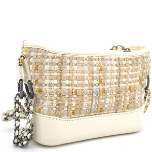 Cream/Beige Stripe Tweed Calfskin Mini Gabrielle Hobo