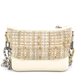 Cream/Beige Stripe Tweed Calfskin Mini Gabrielle Hobo