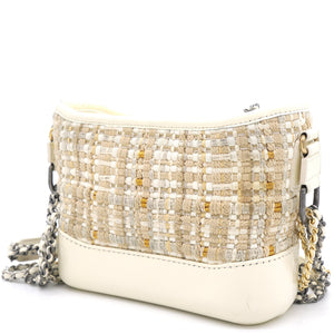 Cream/Beige Stripe Tweed Calfskin Mini Gabrielle Hobo