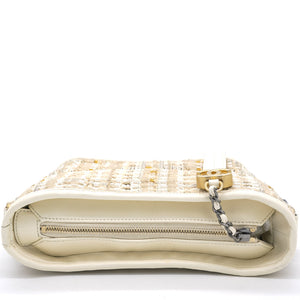Cream/Beige Stripe Tweed Calfskin Mini Gabrielle Hobo