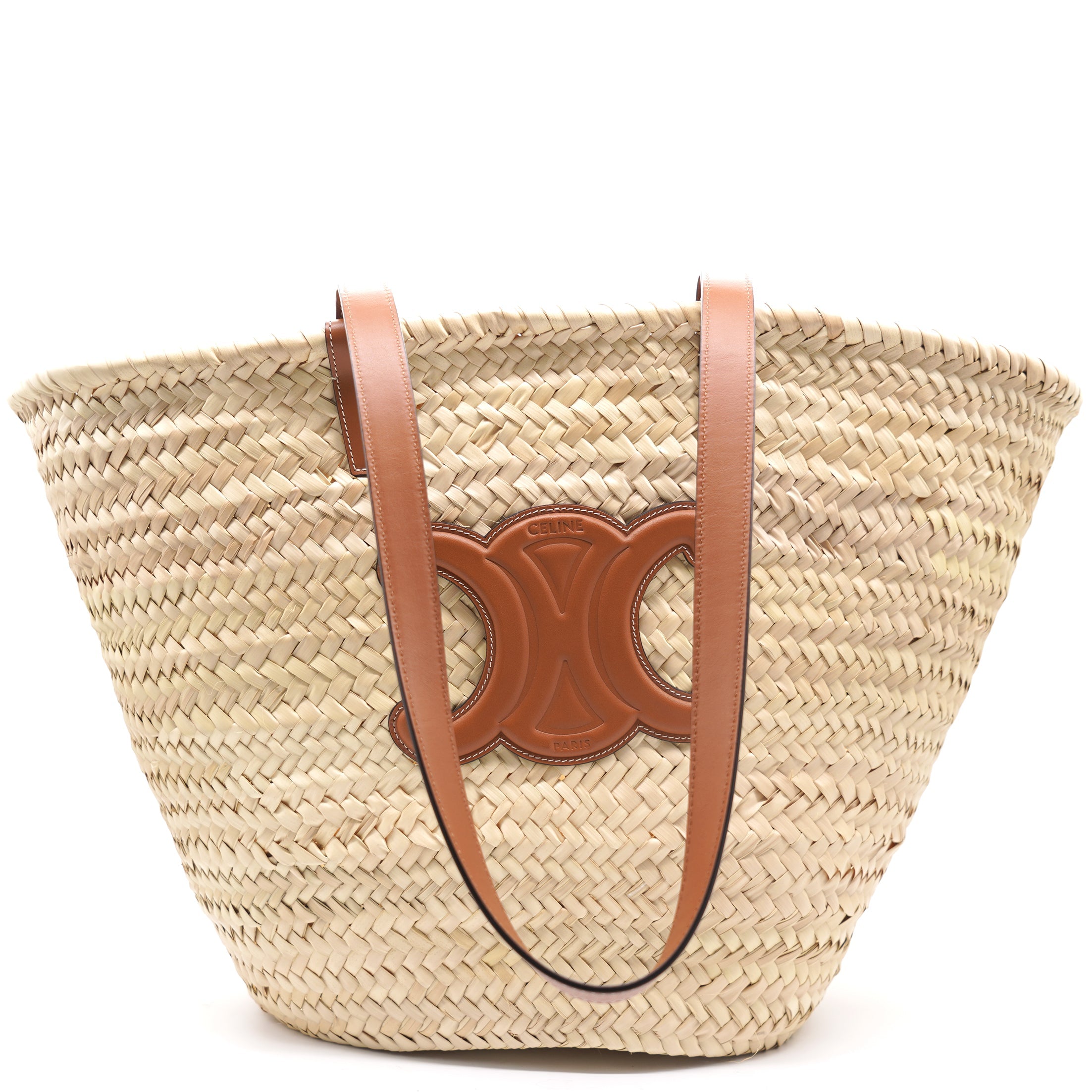 Medium Tromphe Panier in Palm Leaves and Calfskin
