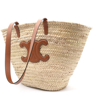 Medium Tromphe Panier in Palm Leaves and Calfskin
