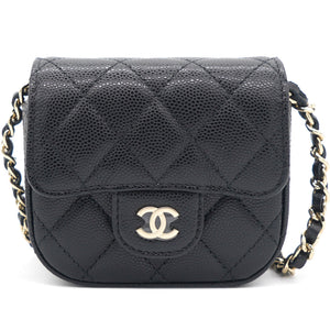 Caviar Quilted Mini Clutch With Chain Black