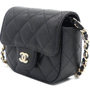 Caviar Quilted Mini Clutch With Chain Black