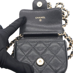 Caviar Quilted Mini Clutch With Chain Black