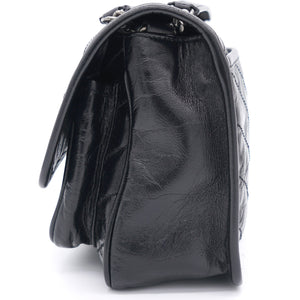 Black Crinkled Vintage Leather Baby Niki Flap Shoulder Bag