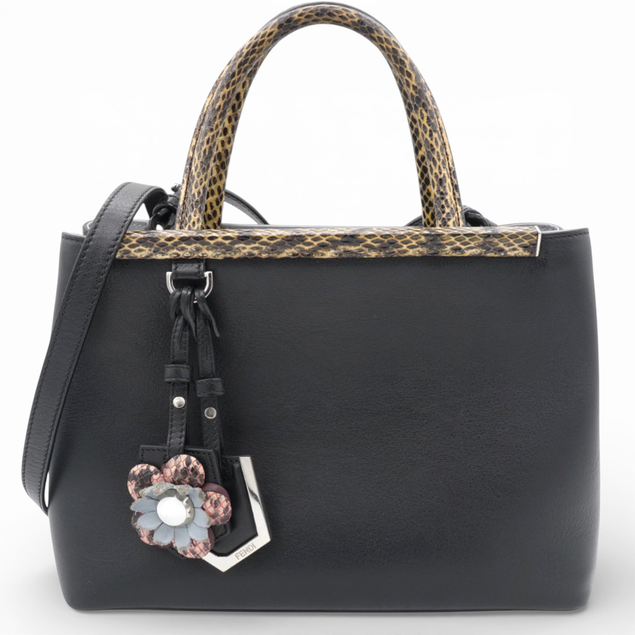 Petite 2 Jours Tote Flower Charm Black