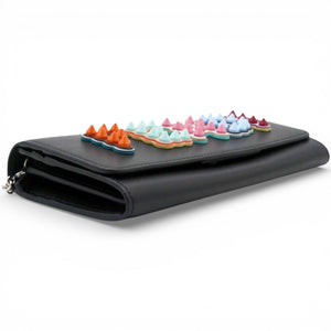 Black Leather Logo Multifunction Wallet on Chain