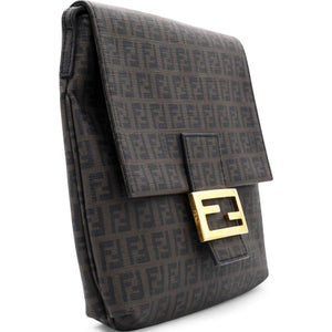 Black Zucchino Coated Canvas FF Flap Messenger Bag