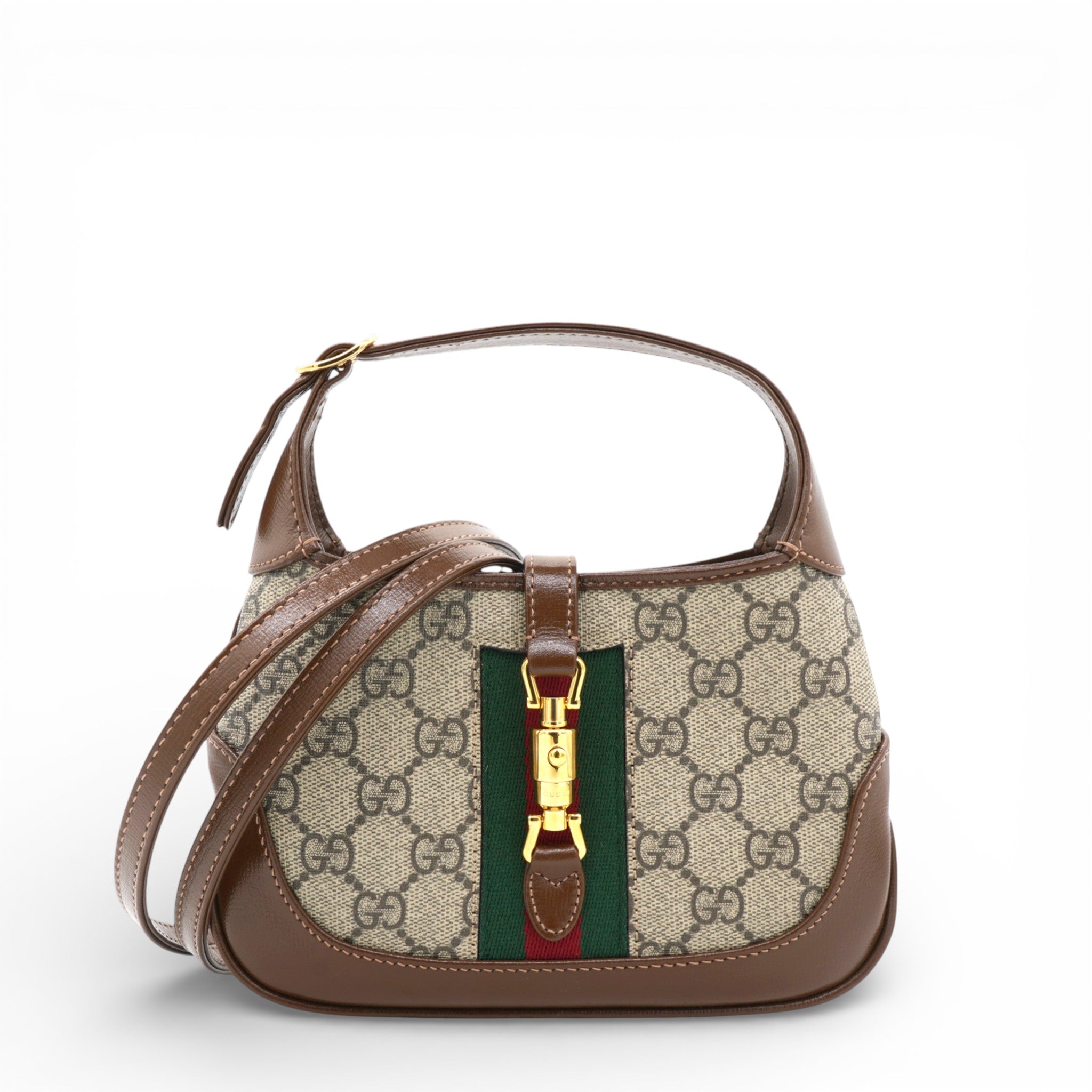 GG Supreme Monogram Azalea Web Mini Jackie 1961 Hobo Beige Ebony Brown