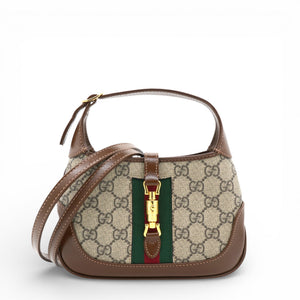 GG Supreme Monogram Azalea Web Mini Jackie 1961 Hobo Beige Ebony Brown