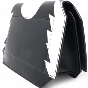 Stars Wings Print Bow Cut Black/White Crossbody Bag in Leather