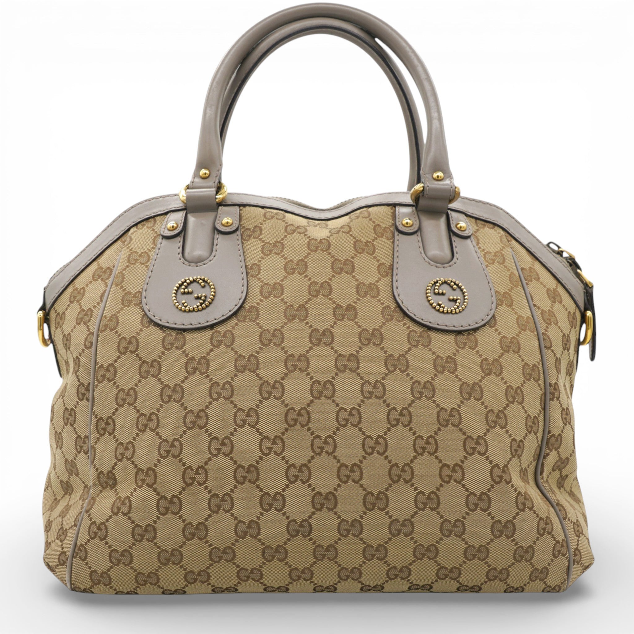 Brown/Beige GG Canvas and Leather Scarlett Interlocking G Satchel Tote