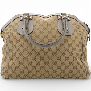 Brown/Beige GG Canvas and Leather Scarlett Interlocking G Satchel Tote