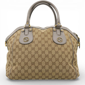 Brown/Beige GG Canvas and Leather Scarlett Interlocking G Satchel Tote
