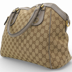 Brown/Beige GG Canvas and Leather Scarlett Interlocking G Satchel Tote