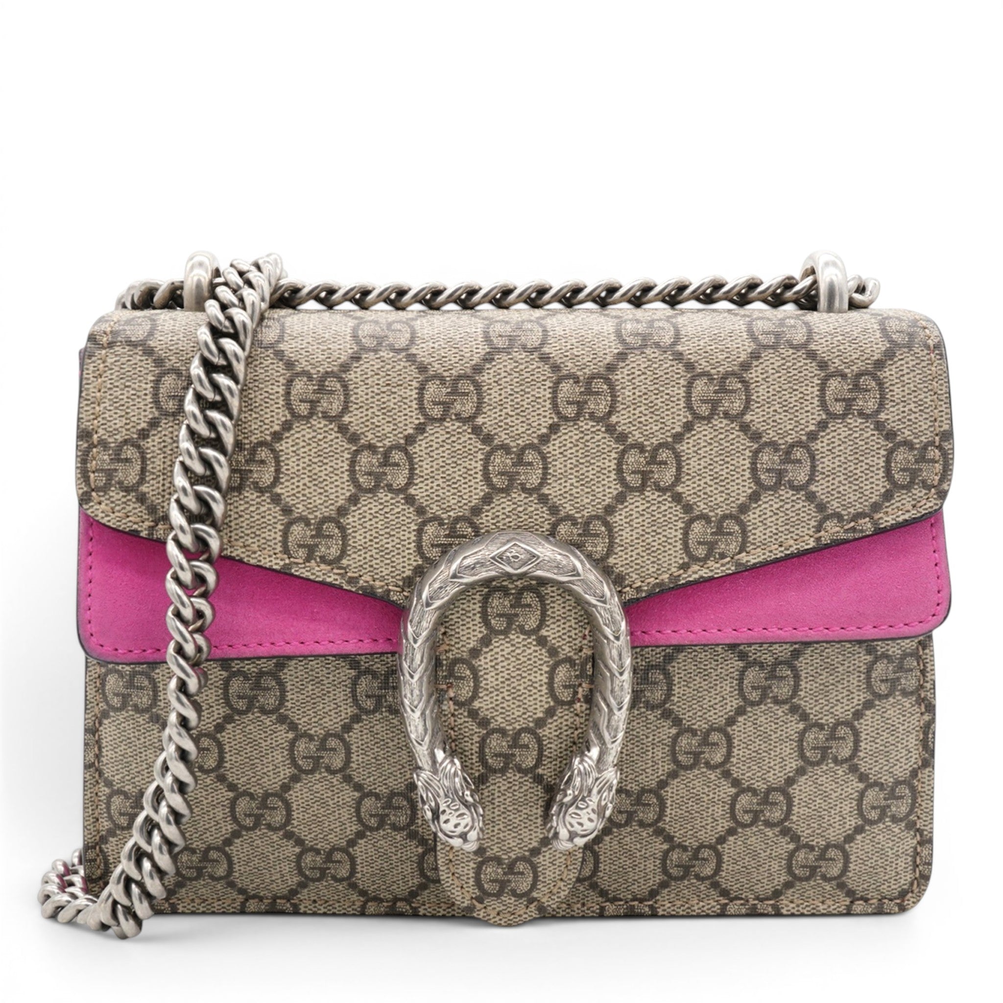 GG Supreme Monogram Suede Crystal Small Dionysus Shoulder Bag Beige Ebony Bright Purple