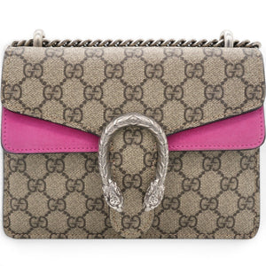 GG Supreme Monogram Suede Crystal Small Dionysus Shoulder Bag Beige Ebony Bright Purple