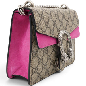 GG Supreme Monogram Suede Crystal Small Dionysus Shoulder Bag Beige Ebony Bright Purple
