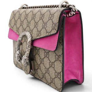 GG Supreme Monogram Suede Crystal Small Dionysus Shoulder Bag Beige Ebony Bright Purple