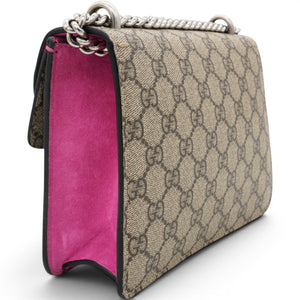 GG Supreme Monogram Suede Crystal Small Dionysus Shoulder Bag Beige Ebony Bright Purple