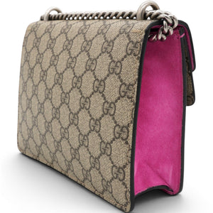 GG Supreme Monogram Suede Crystal Small Dionysus Shoulder Bag Beige Ebony Bright Purple