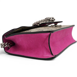 GG Supreme Monogram Suede Crystal Small Dionysus Shoulder Bag Beige Ebony Bright Purple