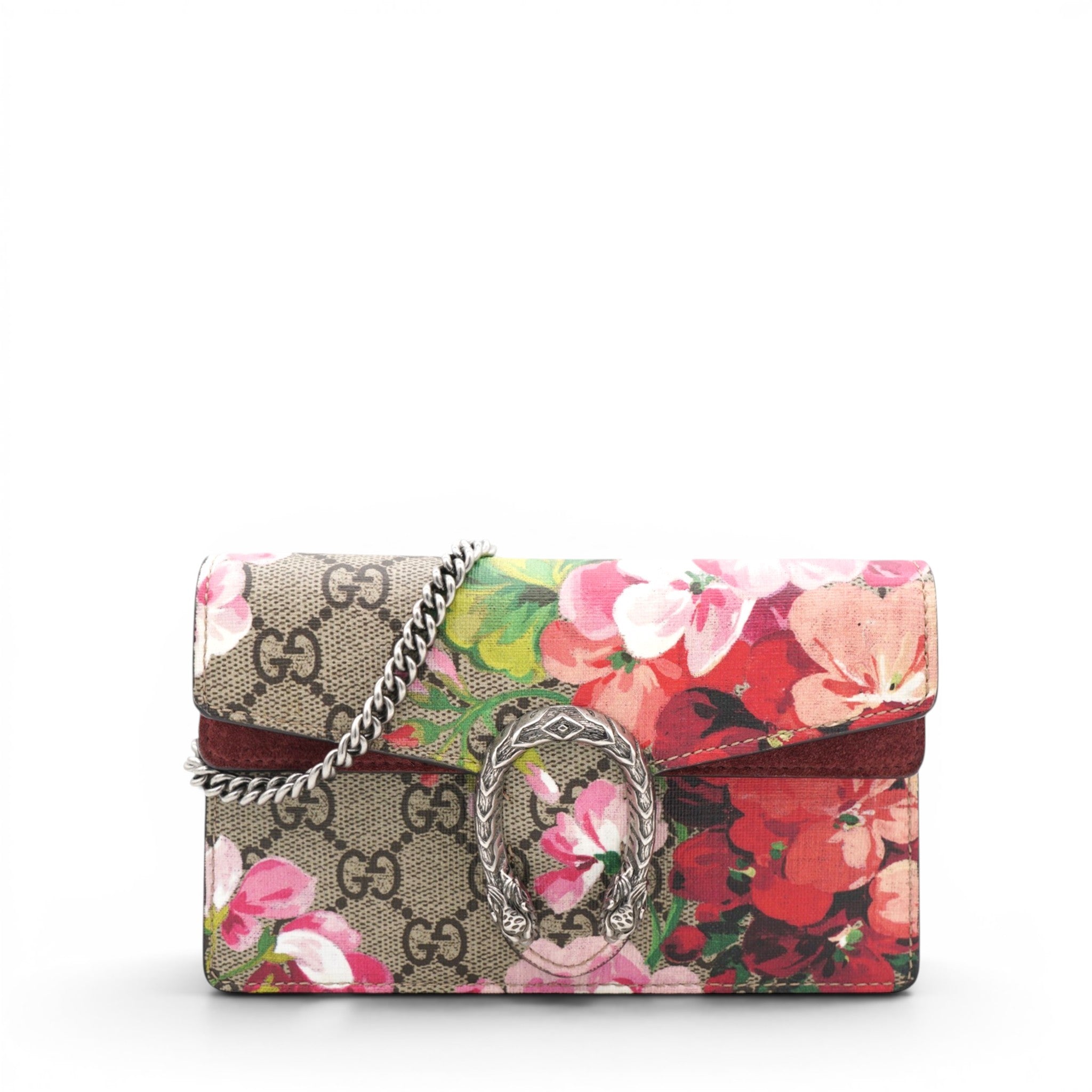 Pink/Beige GG Supremes Canvas Super Micro Blooms Dionysus Chain Bag