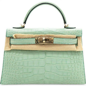 Kelly Mini Alligator Matte Vert d´Eau