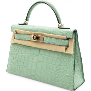 Kelly Mini Alligator Matte Vert d´Eau