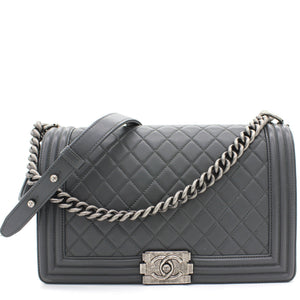 Calfskin Quilted New Medium Boy Flap Dark Grey