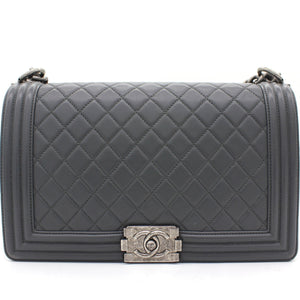 Calfskin Quilted New Medium Boy Flap Dark Grey