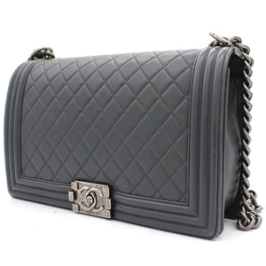 Calfskin Quilted New Medium Boy Flap Dark Grey