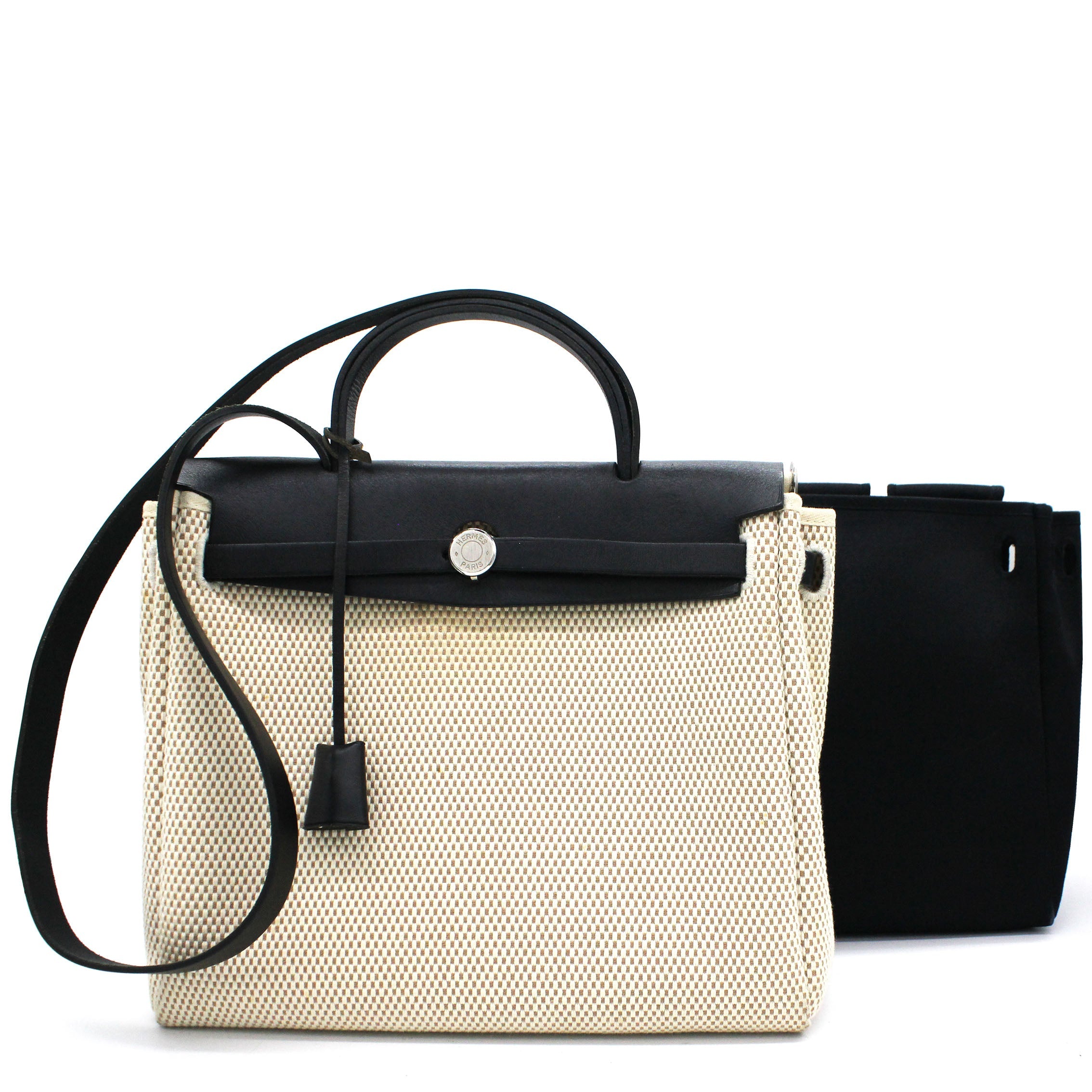 Black, Beige Canvas and Leather 2-in-1 Herbag 31