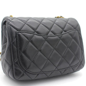 Lambskin Quilted Mini CC Pearl Crush Square Flap Black