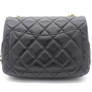Lambskin Quilted Mini CC Pearl Crush Square Flap Black