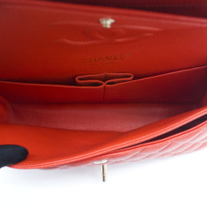 Red Quilted Caviar Leather Classic Double Flap Bag