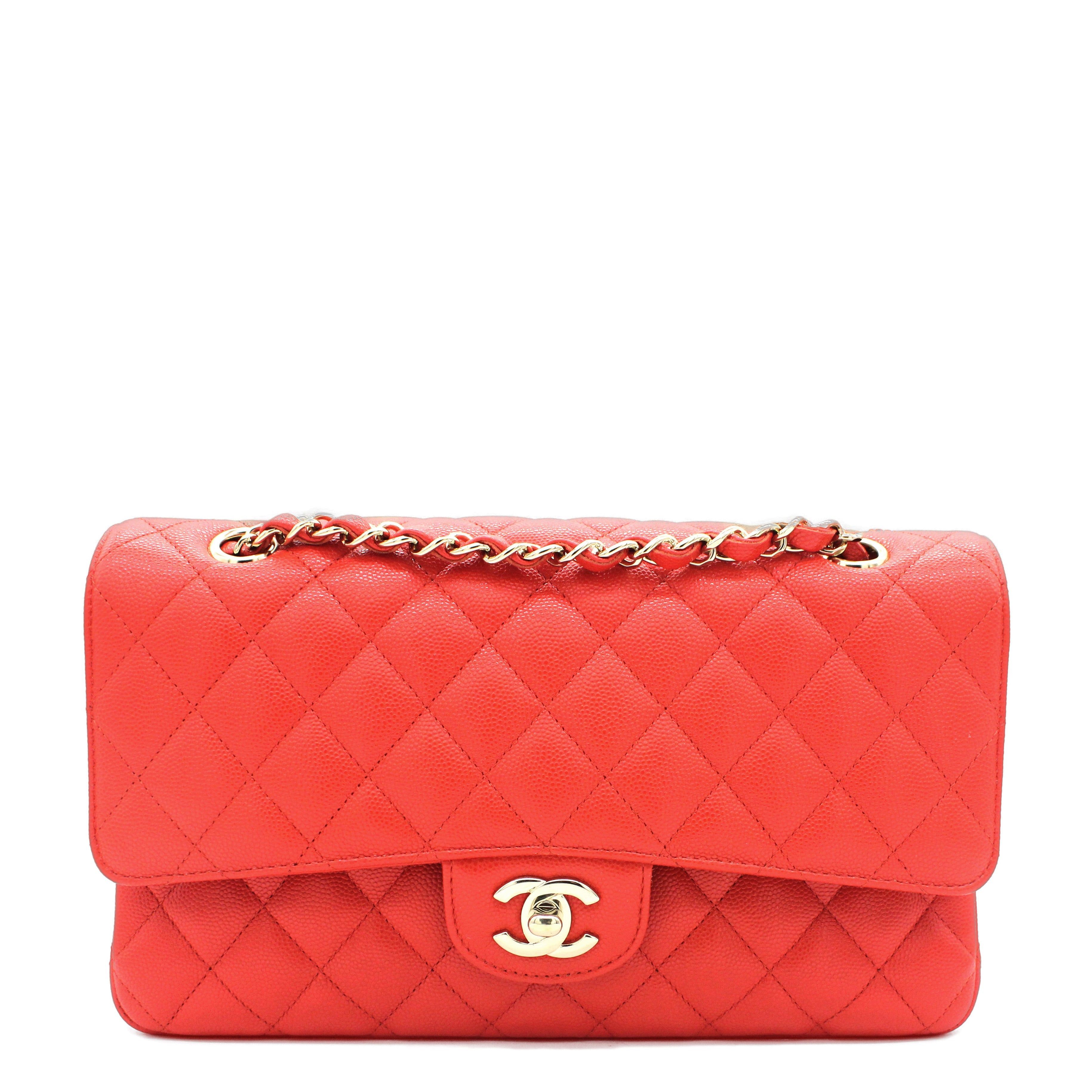 Red Quilted Caviar Leather Classic Double Flap Bag