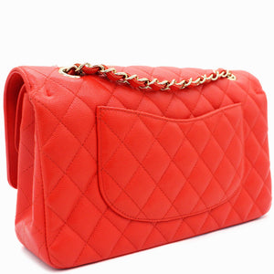 Red Quilted Caviar Leather Classic Double Flap Bag