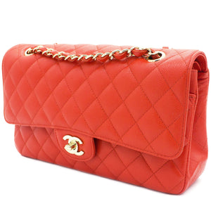 Red Quilted Caviar Leather Classic Double Flap Bag