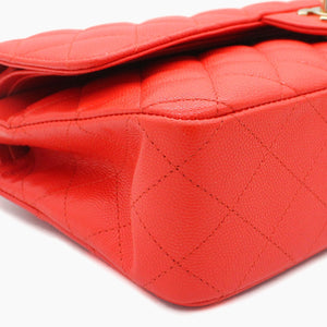 Red Quilted Caviar Leather Classic Double Flap Bag