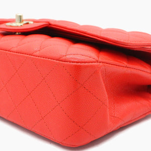 Red Quilted Caviar Leather Classic Double Flap Bag