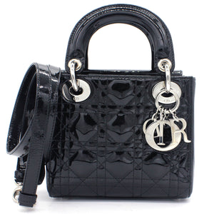 Mini Lady Dior Bag in black Patent Leather