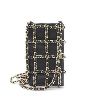 Lambskin Tech Me Out Clutch With Chain Black