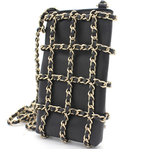 Lambskin Tech Me Out Clutch With Chain Black