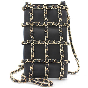 Lambskin Tech Me Out Clutch With Chain Black