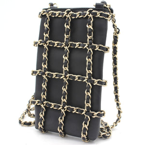 Lambskin Tech Me Out Clutch With Chain Black